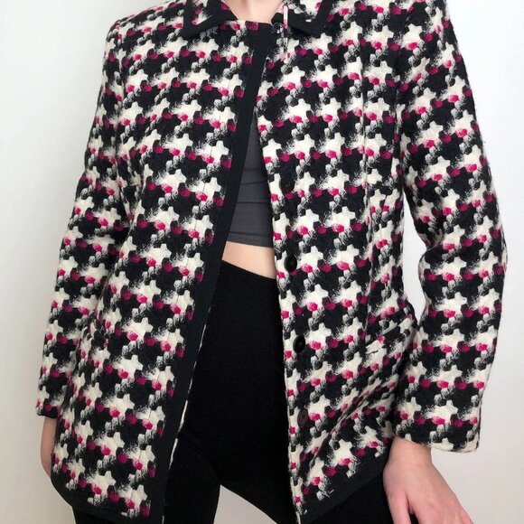 Louben Bracelet Sleeve Bold Houndstooth Tweed Lined VTG Jacket Pink Accents 12 - Picture 2 of 12
